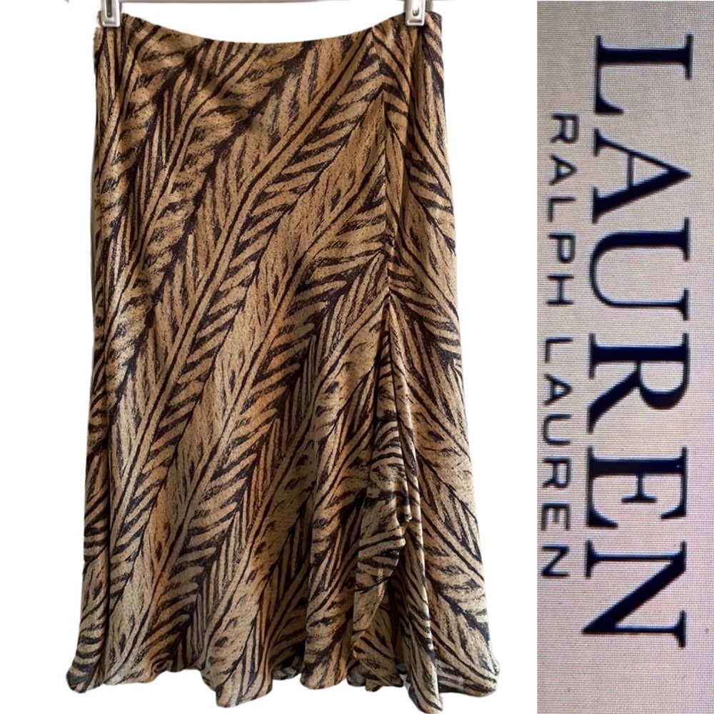 Lauren Ralph Lauren Silk & Linen Blend MIDI Skirt Size Small